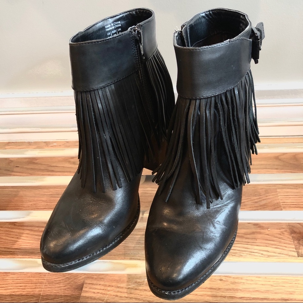 ALDO black ankle boots with fringe detail